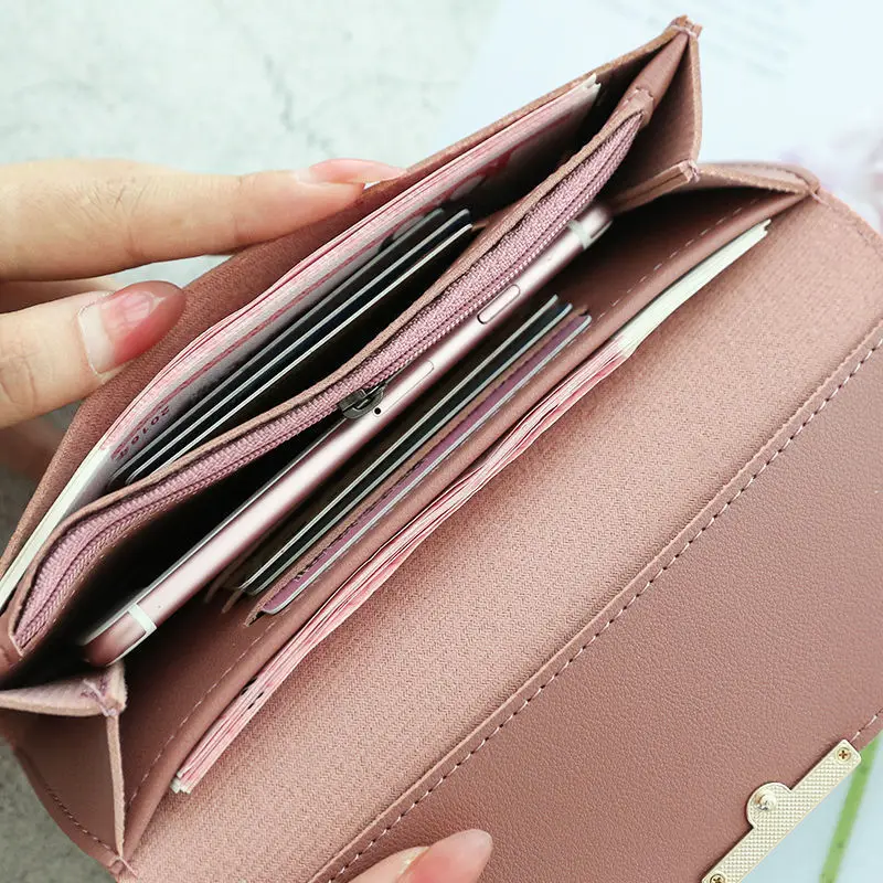Fashionable Japanese and Korean version Simple Buckle Great Women's Wallet Multi functional Large Capacity Long Wallet
