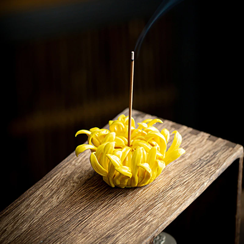 Ceramic Yellow Chrysanthemum Tea Pet Flower Incense Burner Stick Holder, Aromatherapy, Cha Dao, Tearoom, Yoga, Office Supplies