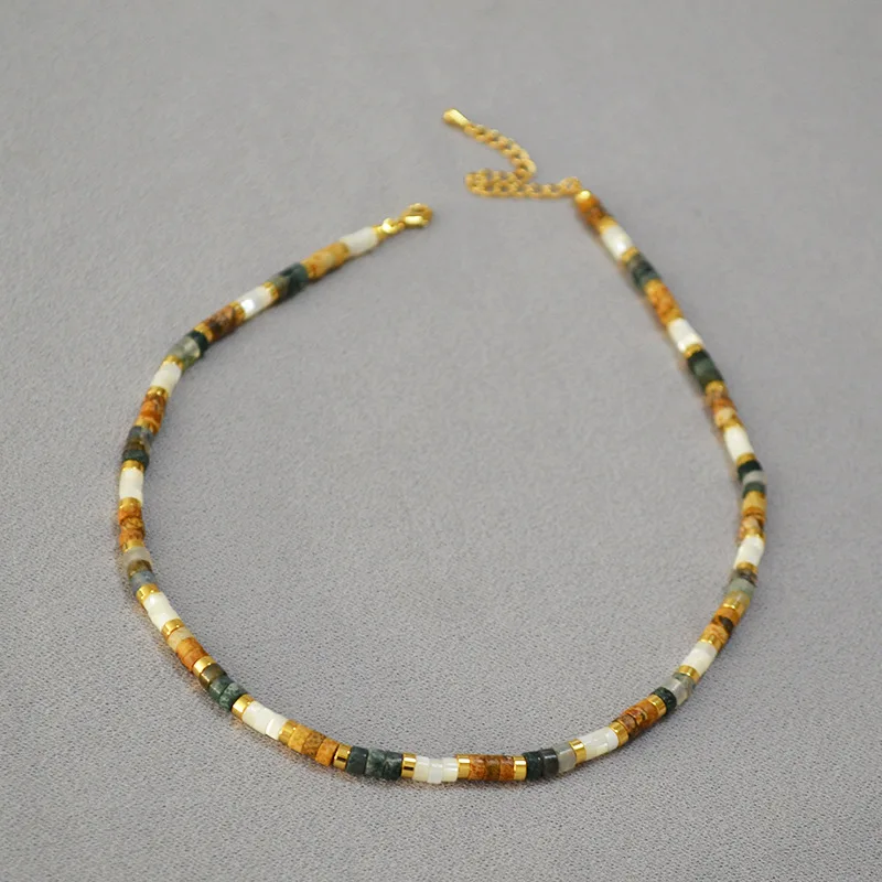 

LONDANY necklace literature art vintage real stone mother shell spliced mottled color elegant necklace collarbone chain woman