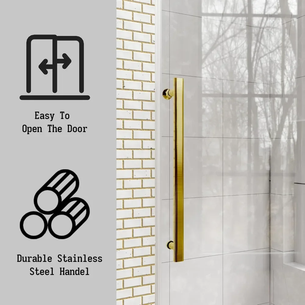 Frameless Slidable Shower Door,56-60" W × 76" H, 5/16" Clear Tempered Glass, Gold Stainless Steel Handle, Noiseless Shower Door 6