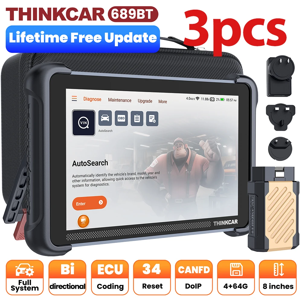 3 pièces THINKSCAN 689BT OBD2 Outil de Diagnostic , CANFD DOIP, tous les systèmes, diagnostic ECU, codage bidirectionnel 34, réinitialisation sans vie, 1