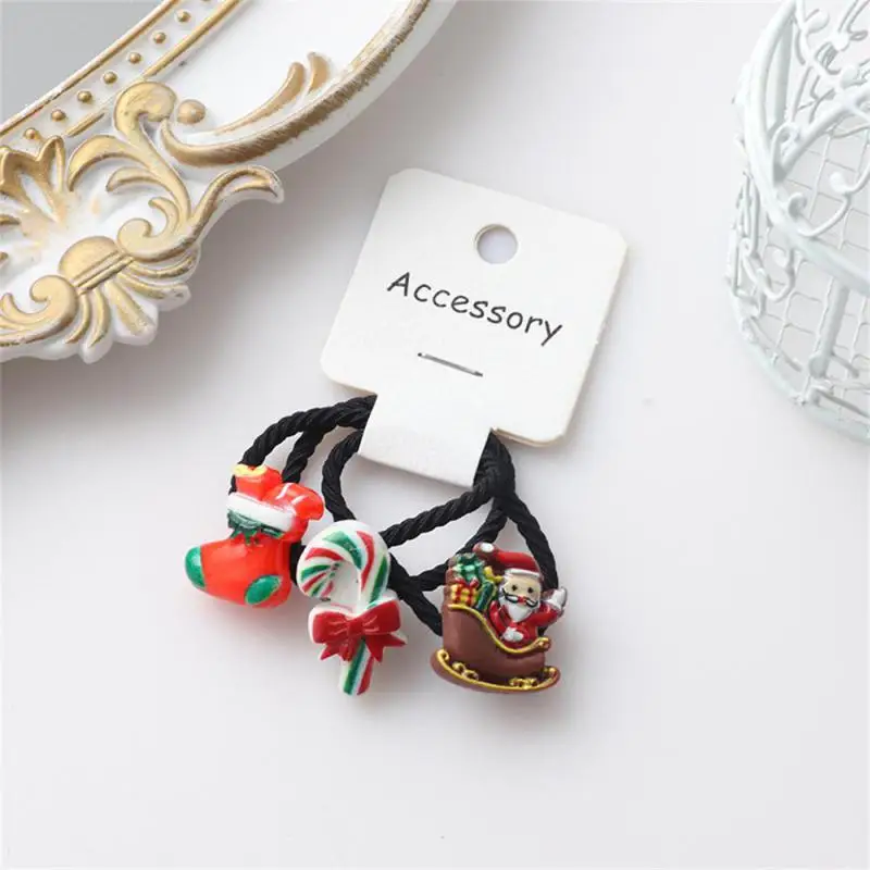 3Pcs Christma Hair Bands Elastic Scrunchie Ponytail rubber band Hair Accessories Girls cartoon Cute Headwear Christmas Gift