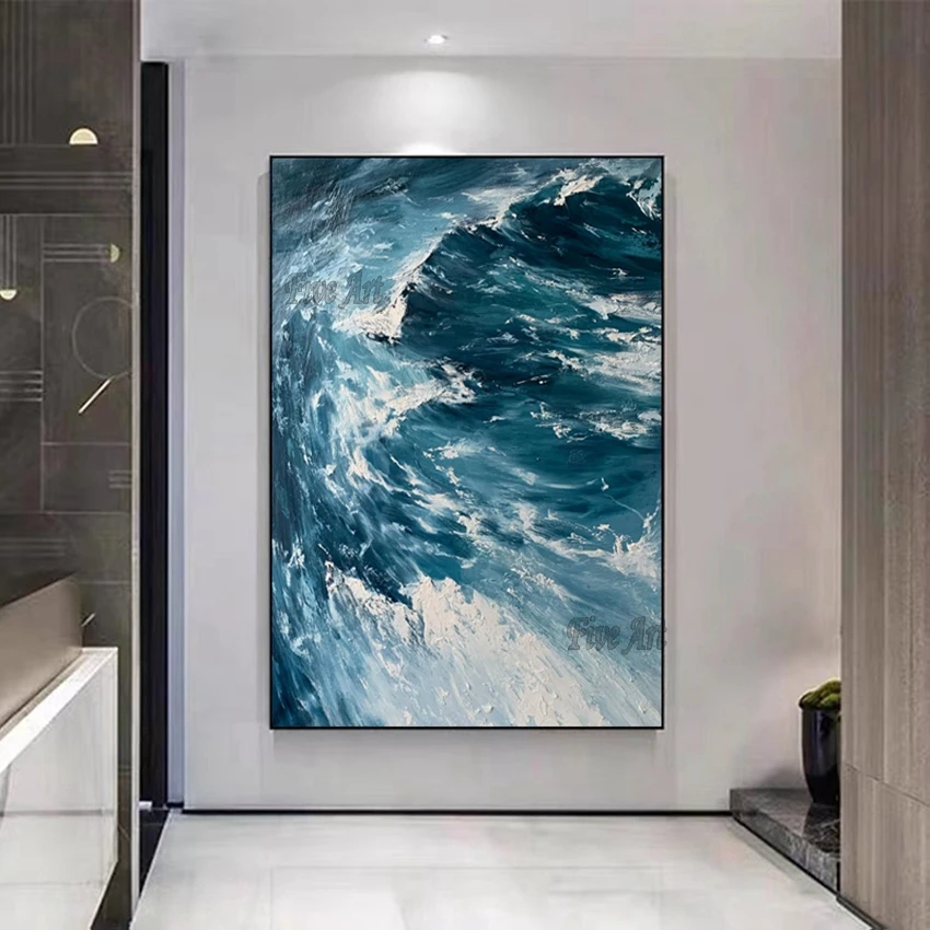 

Sea Wave Textured Thick Acrylic Abstract Oil Painting On Canvas Handmade Artwork Wall Pictures Decoration Modern Art Designs