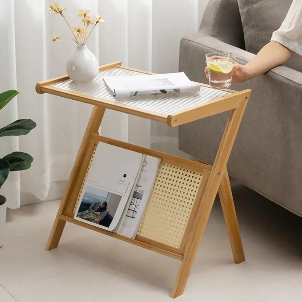 Coffee Table with Tempered Glass Top Simple Side Tables Z Shape Mobile Cabinet Lightweight Bedstand Cup Organizer Tea Side Table