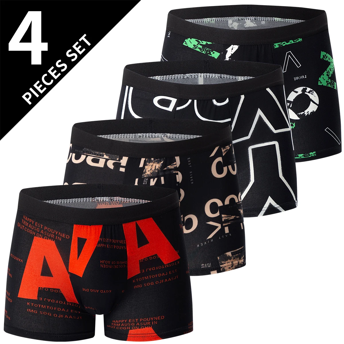 Men's Plus-Size Printed Boyshorts: Stylish and Comfortable 4-Piece Underwear Set