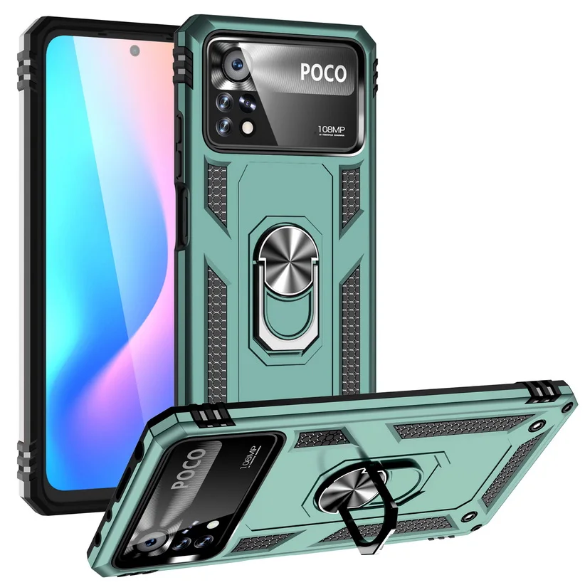 Enhanced Armor Shockproof Silicone Hybrid Case with Metal Ring