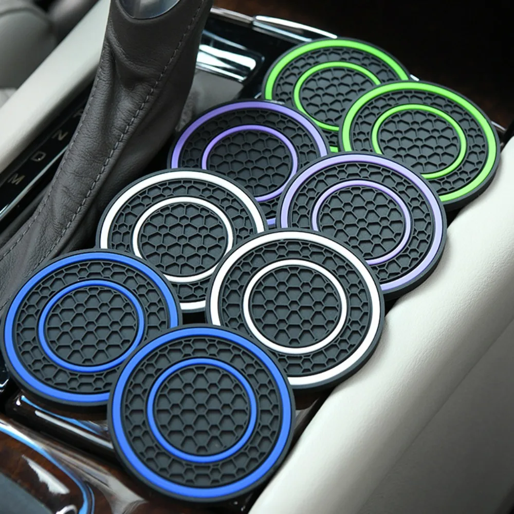 Cup Holder Coasters Car Coaster Pads 2Pcs Car Coasters 7cm 2.76inch PVC Anti-Slip Sift-Proof Cup Mats Beverage Coaster Car Bottle Holder Interior Accessories