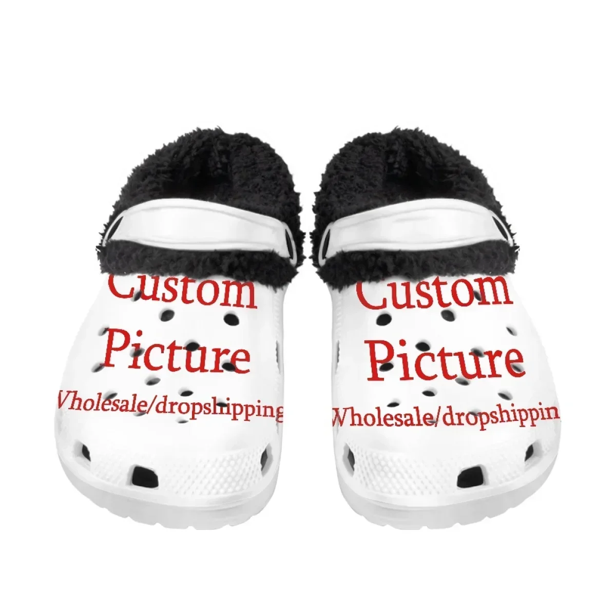 Cotton Fuzzy Slippers for Women Fashionable Warm Black White Soft Hole Shoes High Quality Round Toe Flats Spring Autumn Winter