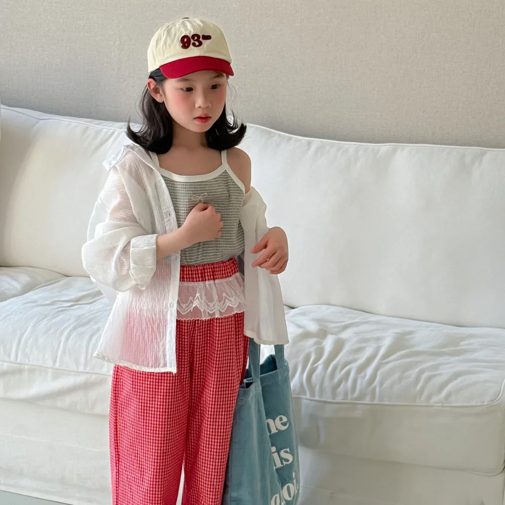 Thin Shirt 2025 Summer Fashion New Korean Casual Loose Simple All-match Solid Color Collar Shirt Kids Clothes 2