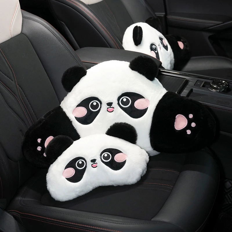 Car Headrest Neck Protection Pillow Cute Plush Panda Backrest in the Car Lumbar Support A Pair of Car Mounted Pillows