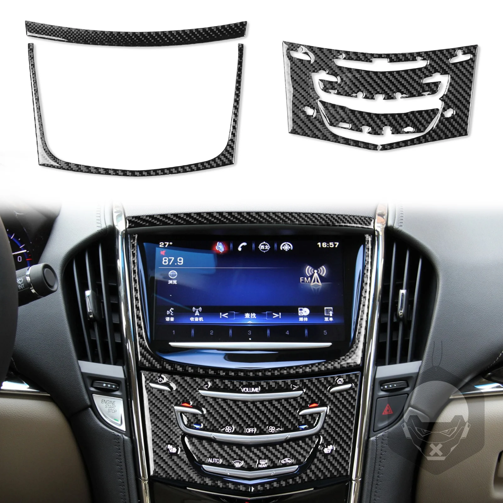 

For Cadillac ATS 2013-2019 Sedan Real Carbon Fiber Decal Car Central Display Screen Air Conditioning Radio Panel Sticker LHD