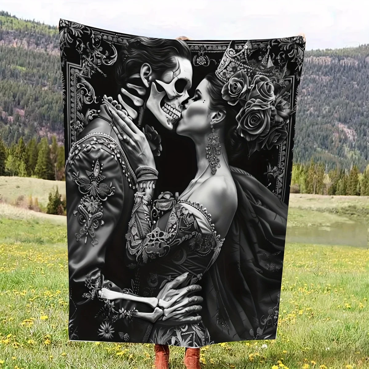 Elegant Gothic Skeleton Couple Blanket - Soft, Cozy, Stylish Decor for Ultimate Home Comfort and Ideal Gift Choice 2