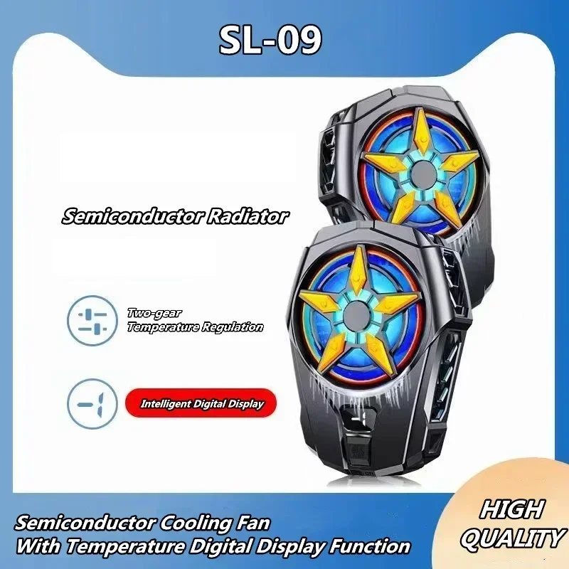 

SL09 ABS Mobile Phone Semiconductor Cooling Fan Radiator with 2 Adjustable Gear Digital Display PUBG Game Cooler for IOS Android