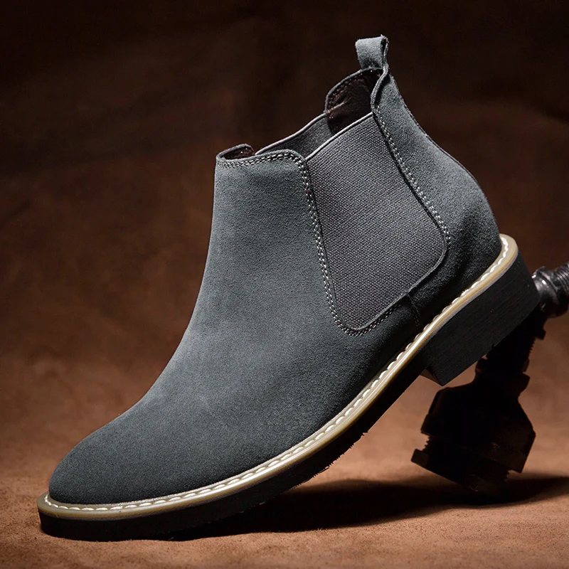 

Helsea Boots Men Faux Suede Low Heel Solid Color High Top Business Formal Boots Classic Comfortable Breathable Men Boots