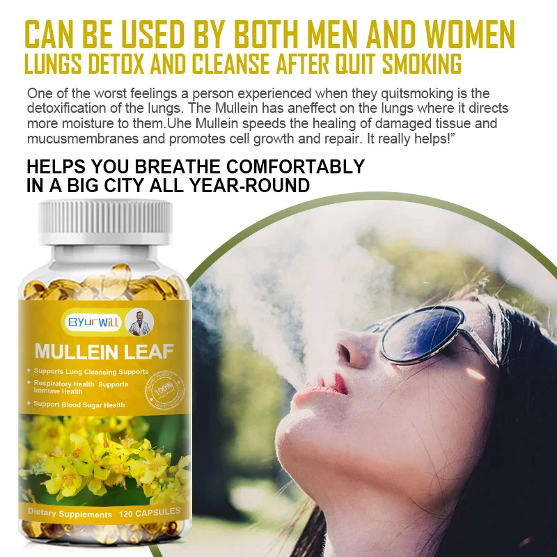 Mullein Leaf Extract Capsules Herbal Respiratory Supplement for Lung Cleanse Support Better Respiratory Immune Function