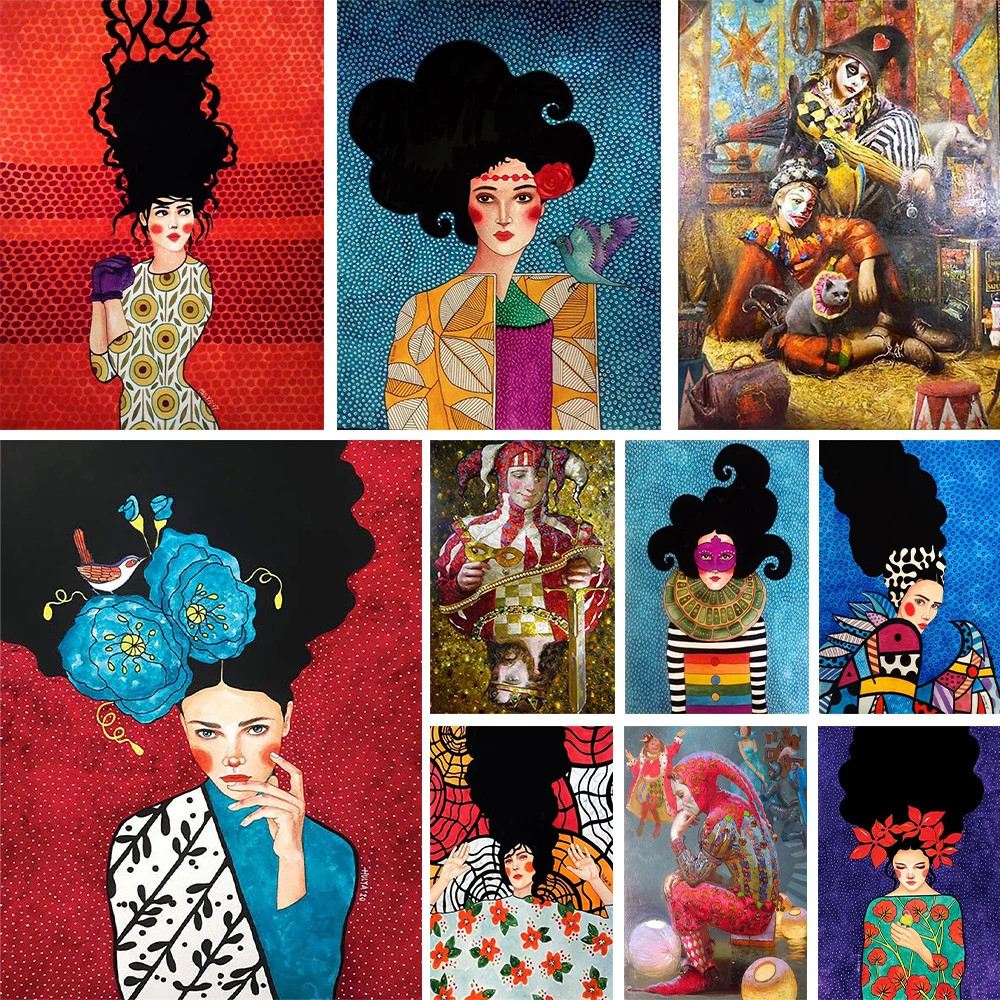 Abstract Painting Girl Printed 11CT Cross-Stitch Embroidery Kit Handiwork Handmade Knitting Painting Home Decor Floss Package