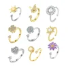 Anti Stress Anxiety Rotatable 925 Silver Zircon Flower Butterfly Opening Ring Women Spinner Fidget Gold Color Fashion Jewelry 1