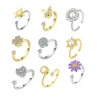 Anti Stress Anxiety Rotatable 925 Silver Zircon Flower Butterfly Opening Ring Women Spinner Fidget Gold Color Fashion Jewelry 1