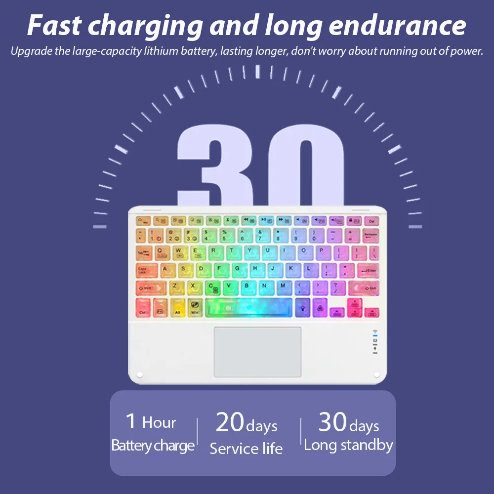 Backlit Keyboard Touchpad Type Wireless Multilingual Multiple Colors Portable for Tablet iPad Pro Mini Air Phone Wireless Keyboard Wireless Keyboard Mouse Tablet Keyboard iPad Keyboard Tablet Keyboard Case