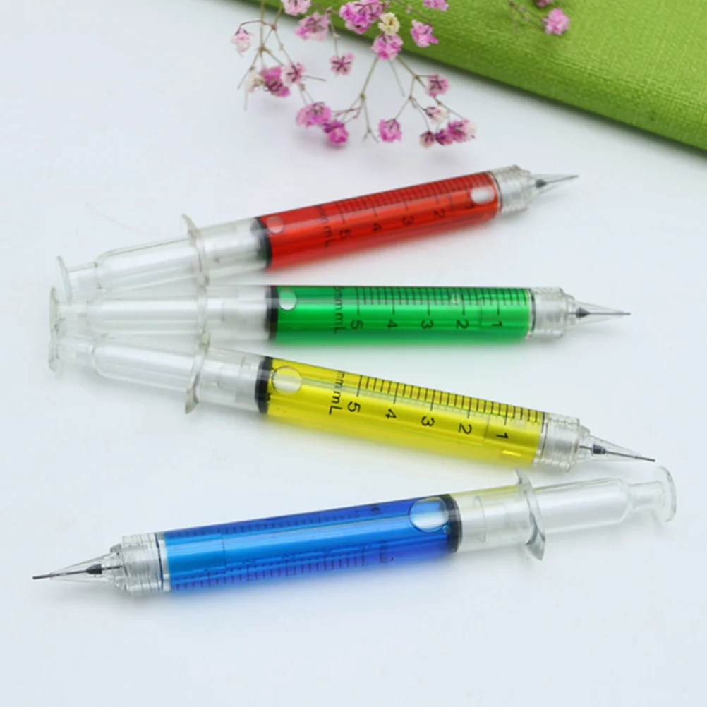 

24pcs Creative Needle Tube Shaped Ball Point Pen Ballpoint Pen Funny School Supplies for Students(Blue and Red and Green and