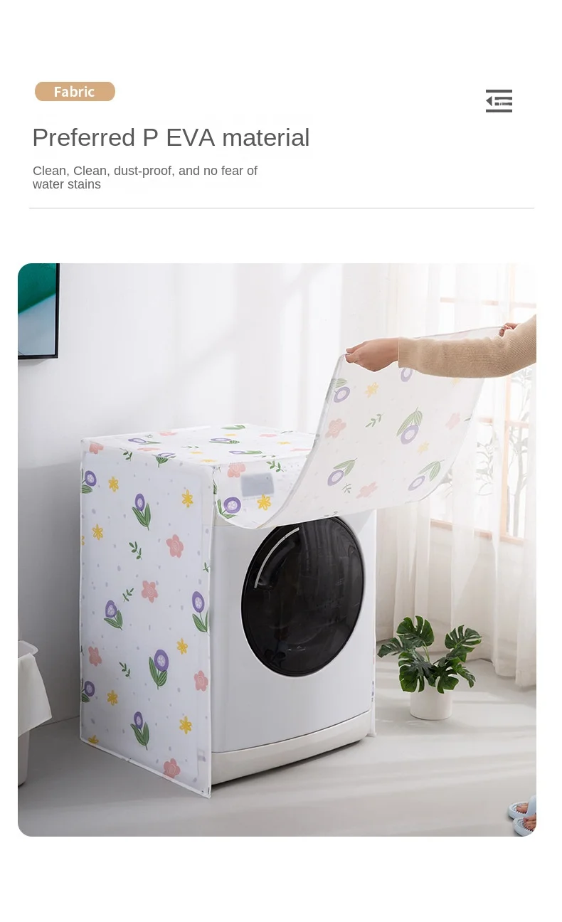Description Picture 6 of itemDrum Washer-dryer Cover Washing Machine Cover PEVA Zippers Waterproof Front Load Sunblock Laundry Print Coated Dust Cover Print