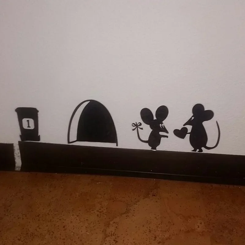 Wall Cute Decoration 1pc Black Cartoon Mouse Love Heart Vinyl Art Wall Sticker Skirting Decal Household Decor Accessories