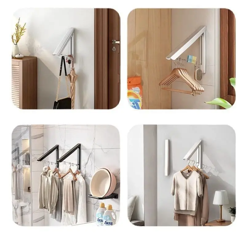 Clothes Drying Rack Wall Mounted Laundry Racks for Drying Clothes Aluminum Foldable Space Saving Clothes Hanger 2