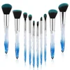 Crystal Blue 10pcs Professional Makeup Brush with Crystal Handle Foundation Brush 1