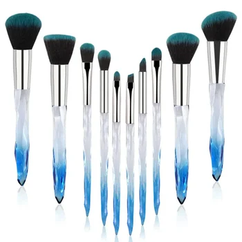 Crystal Blue 10pcs Professional Makeup Brush with Crystal Handle Foundation Brush 1