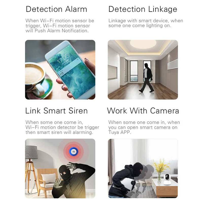 

WiFi PIR Motion Sensor Wireless Infrared Detector Security Burglar Alarm Sensor Smart Life APP Control Compatible
