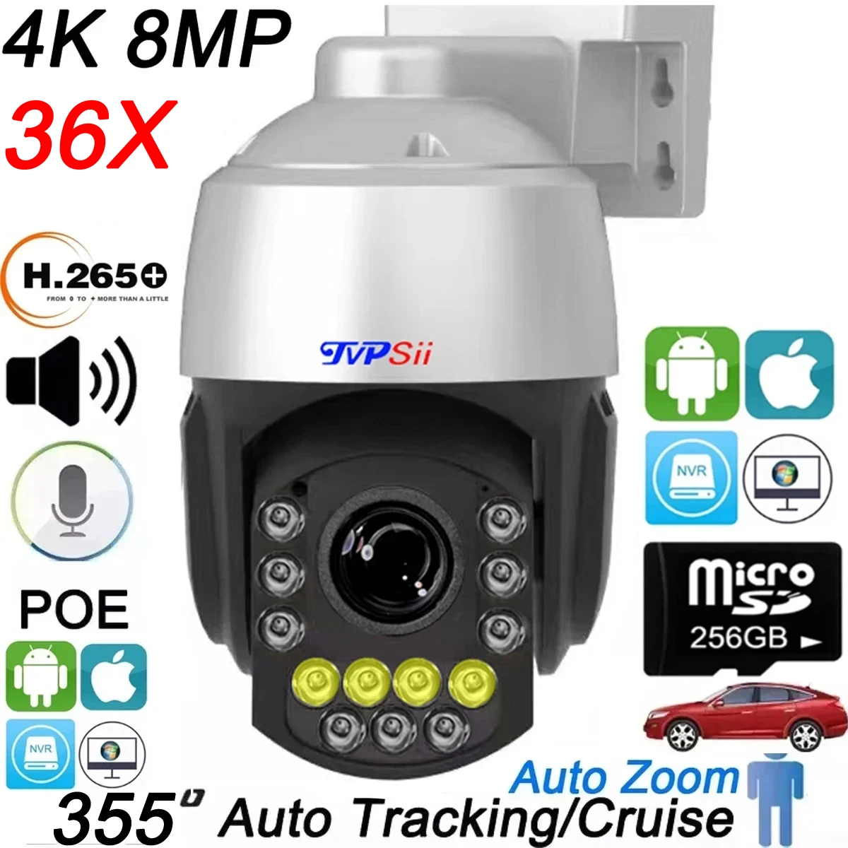 Full Color Infrared Auto Tracking Cruise 8MP 4K 36X Optical Zoom Rotation Audio ONVIF POE PTZ IP Surveillance Speed Doom Camera Full Color Infrared Auto Tracking Cruise 8MP 4K 36X Optical Zoom Rotation Audio ONVIF POE PTZ IP Surveillance Speed Doom Camera
