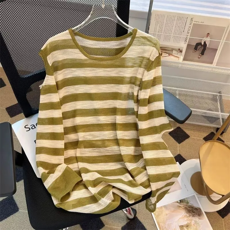 

Simple Striped Long Sleeve Tops For Women Striped Sexy Loose Vintage Off-shoulder Jumper Loose Pullover Streetwear Fall 2023