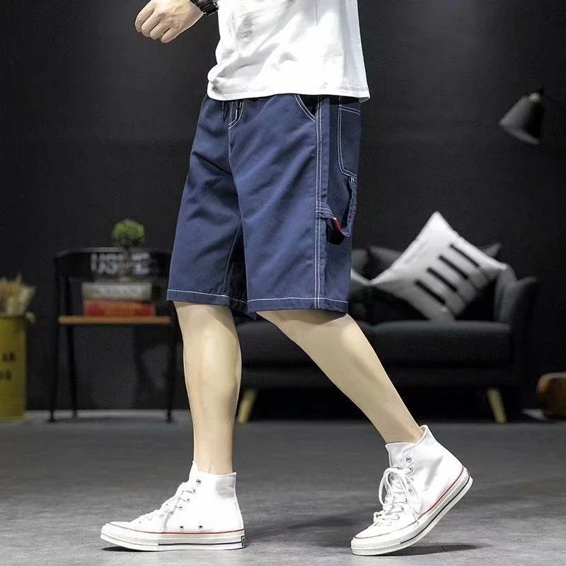 Pantalones vaqueros cortos de hombre con cordón largo y rectos, pantalones cortos de mezclilla para hombre, bermudas de diseñador de moda coreana, botones finos y groseros, corte XL