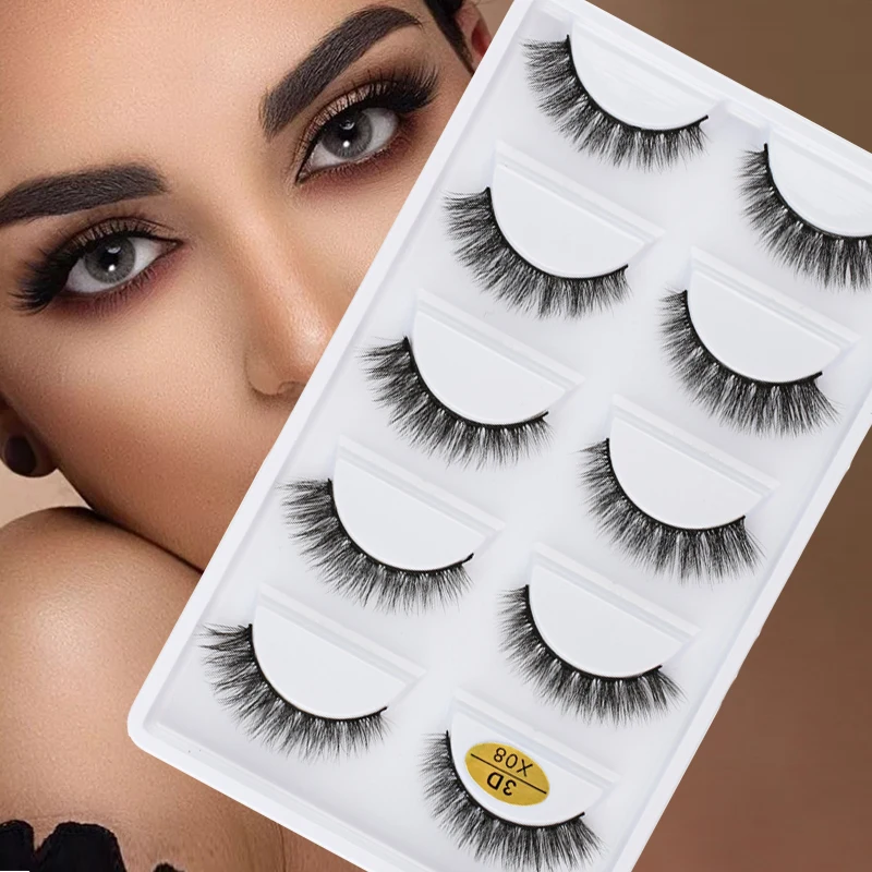 Natural Long 3D Mink Lashes Soft Short Faux Cils Handmade Fake Lashes 3/5 Pairs Makeup Tool Eyelash Extension
