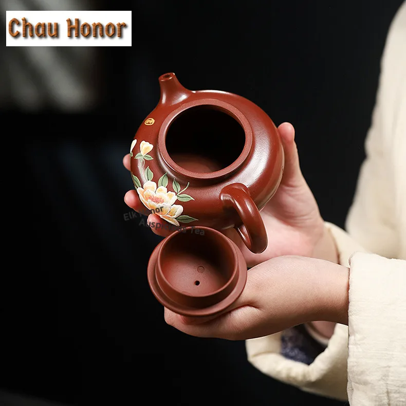 280ml Creative Yixing Purple Clay Teapots Handmade Rongtian Pot Raw Ore Red Mud Tea Making Kettle Zisha Tea Set Supplies Craft