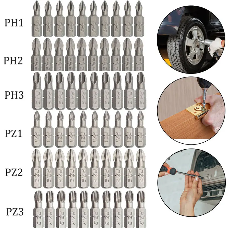 

10Pcs 25mm PZ1/PZ2/PZ3/PH1/PH2/ PH3 Phillips Hex Bit Set Shanked Mini Anti Slip Screwdriver Bits for Drill Batch Head