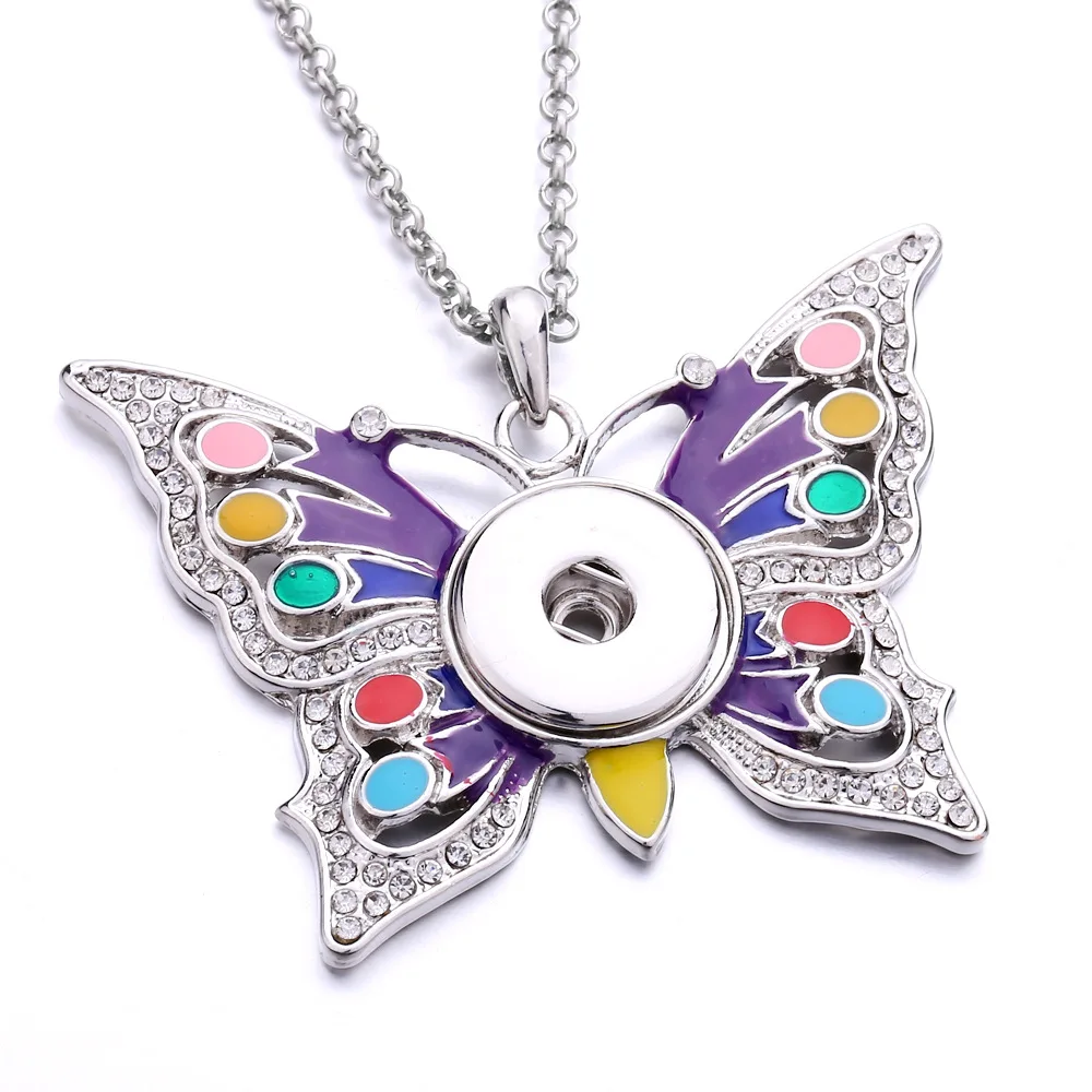 10pcs Metal Rhinestone Butterfly Snap Button Necklaces Fit 18mm Snap Buttons Jewelry