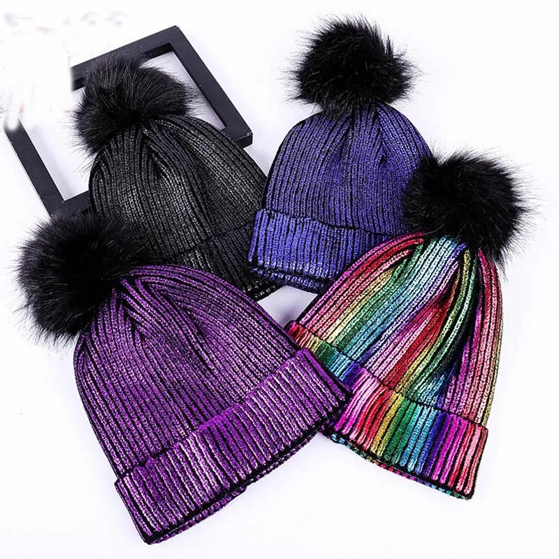 Hot Stamping Gold And Silver Wool Hat, Warm autumn And Winter Wool Ball Knitted Hat, Korean Version Versatile Pullover Hat