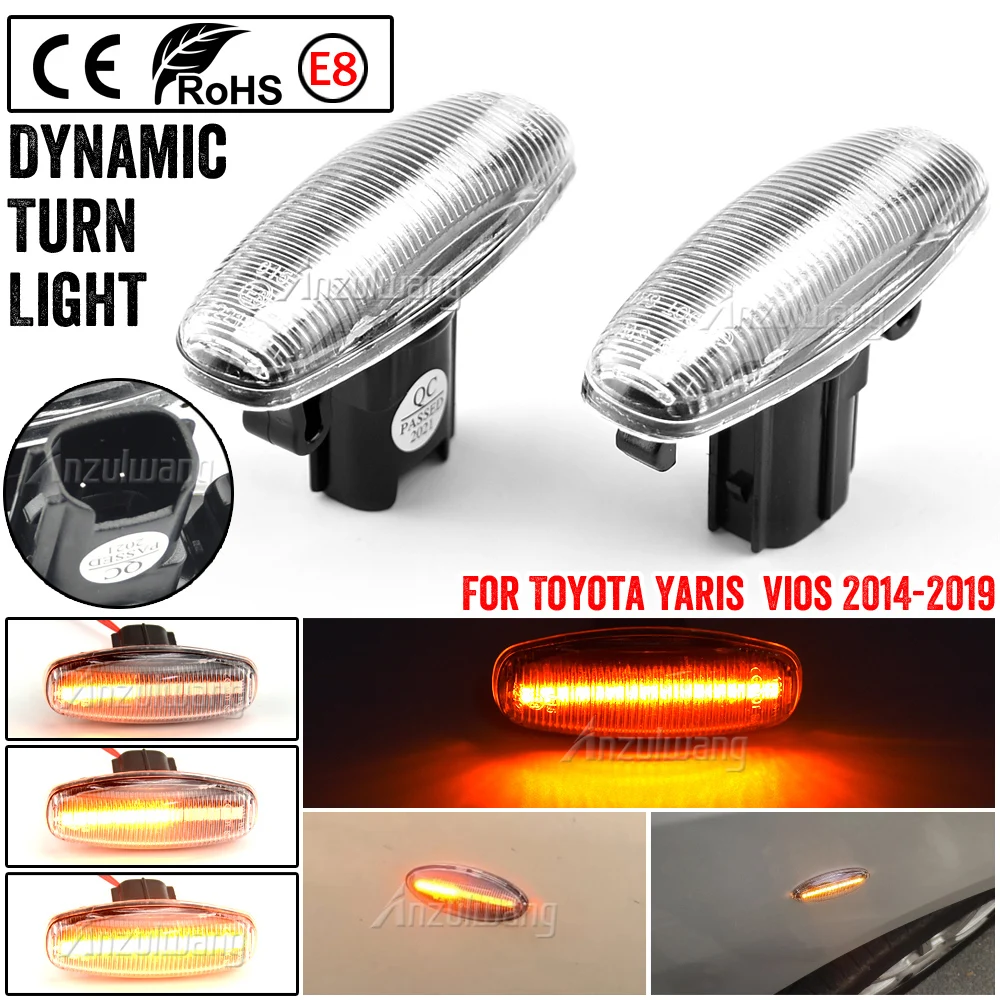 

2X Dynamic LED Side Marker Turn Signal Light Indicator For Toyota Yaris Vios Sequential Blinker Light 2014-2019