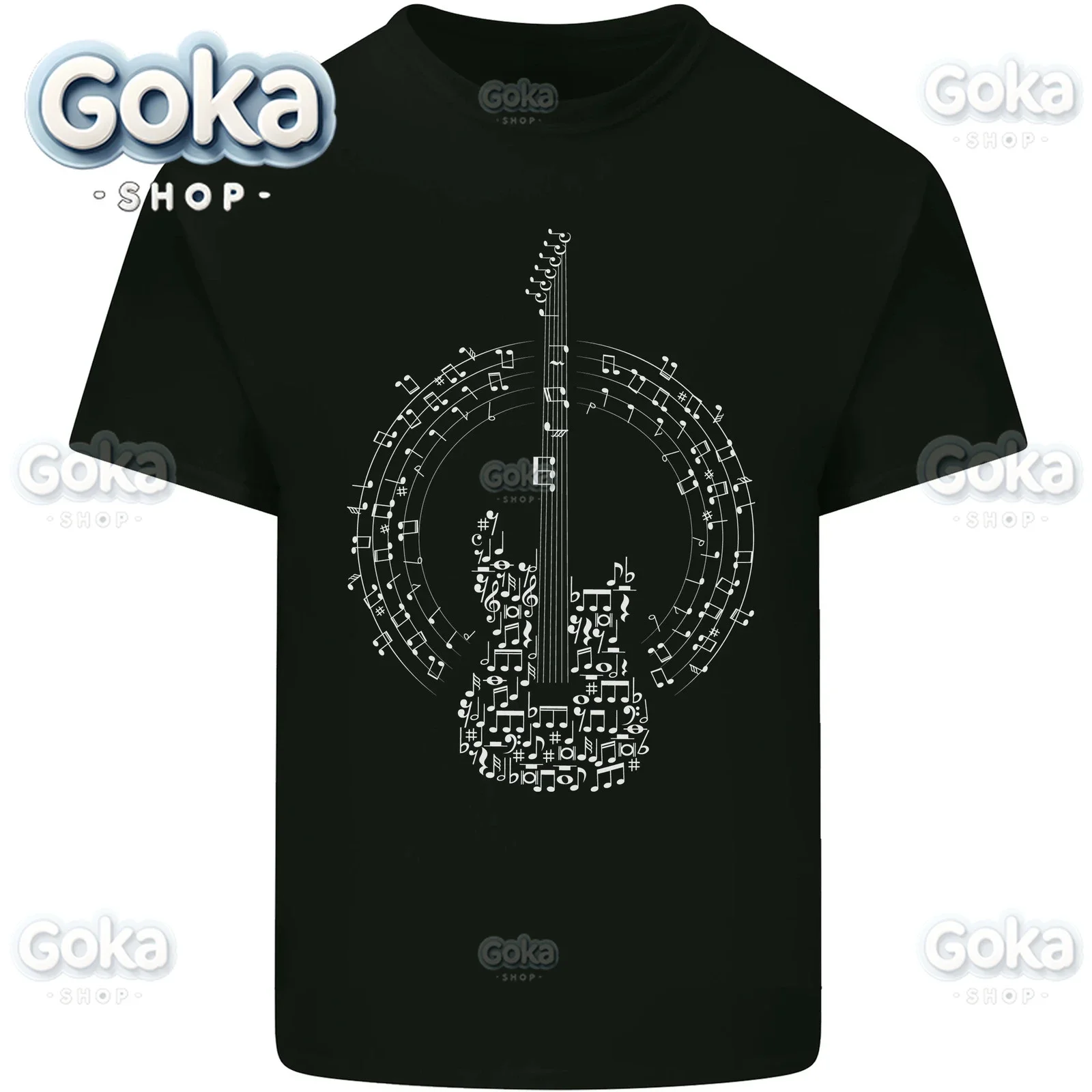 thumbnail image 1 of Camisetas con gráficos de notas de guitarra eléctrica, ropa para hombre, nuevas camisetas y tops de algodón para mujer, camisetas estampadas, ropa Y2K, lindas y divertidas camisetas, 1 of 7