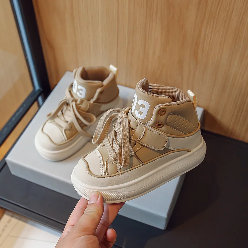 Children Sneakers Boy's High Top Solid Casual Shoes Girl's Fashion New Mesh Lining Student Sneakers Size 26-36 3
