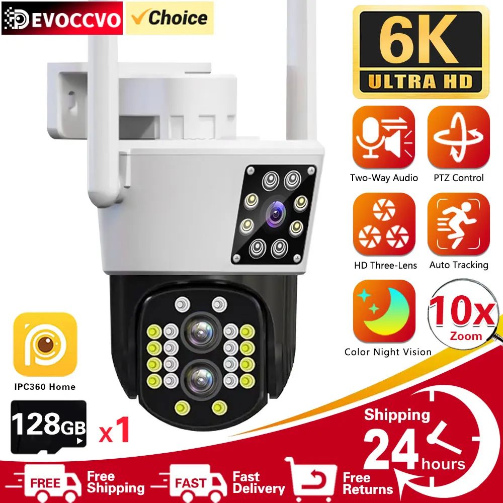 

HD 12MP 6K PTZ IP Camera WiFi 8MP 10X Zoom Three Lens Home Security Protection Motion Detection Outdoor Street CCTV Surveillance