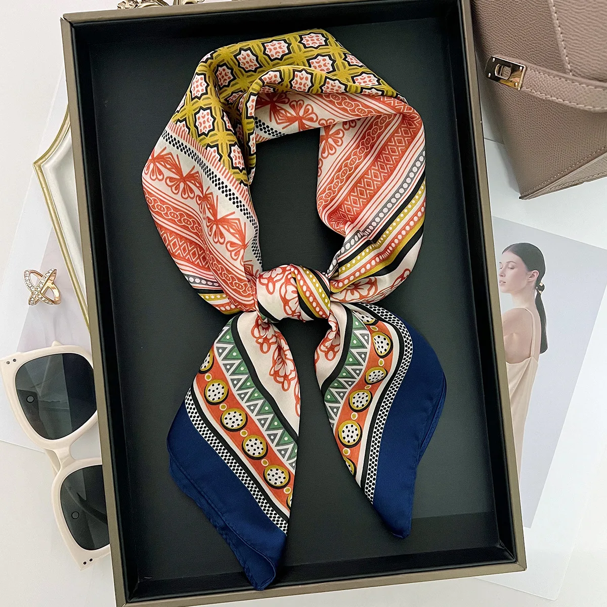 Yellow Lemon Print Square Silk Scarf - Fashionable Neck Tie & Decorative Neckerchief