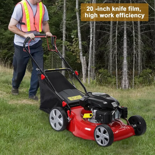 Self-Propelled Gas Lawn Mower with 141cc 4-Stroke Engine 20-Inch Blade Walk-Behind Design 50L Grass Collection Bag Large Wheels 2