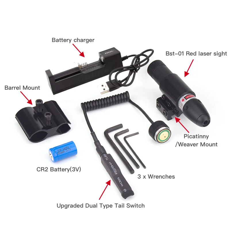 Red Dot Laser Sight Laser Sight with Picatinny Rail Mount Battery and Charger