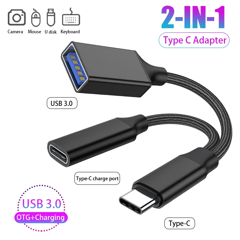 

2 in 1 OTG Adapter PD Charging Cable Type C to USB A Phone Adapter Cable for Xiaomi Huawei Samsung Phone Laptop Tablet Camera