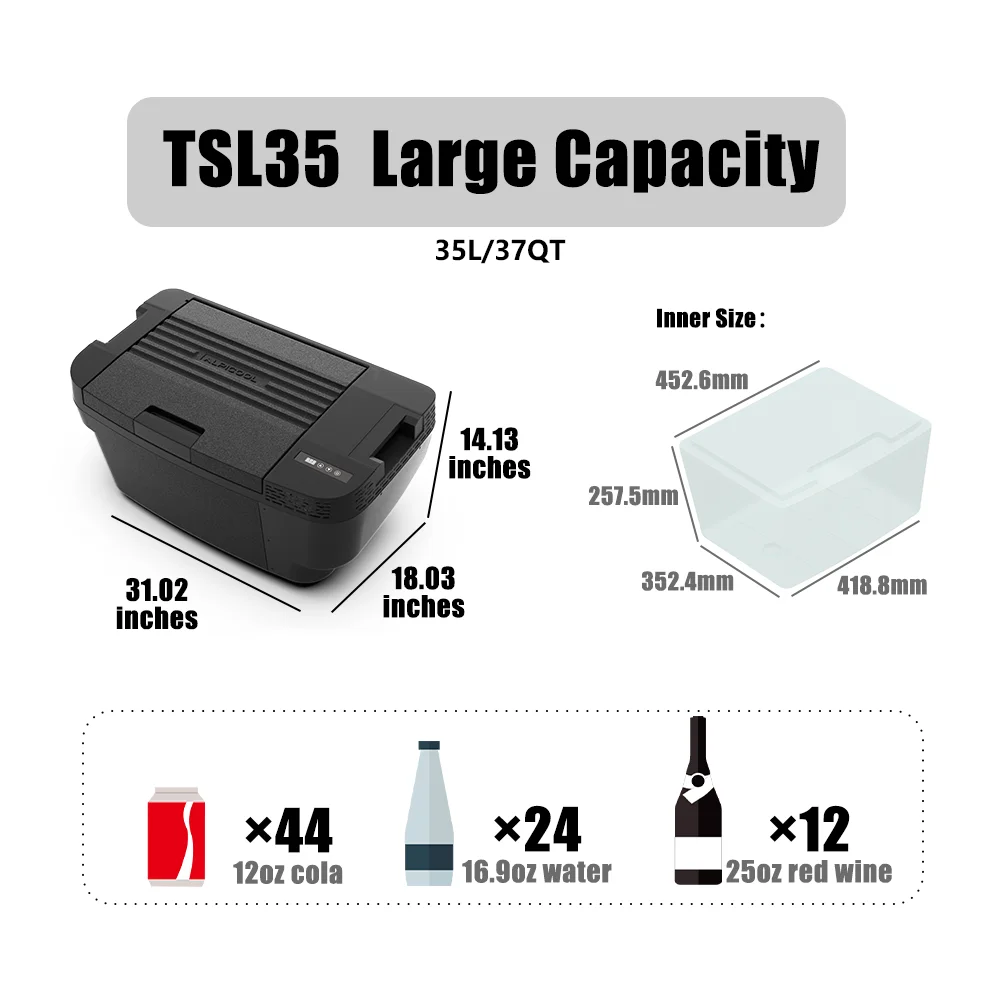 Alpicool TSL35 Portable Car Refrigerator for Tesla Model Y , 37qt(35L) Car Freezer, Fast Cooling Fridge -4℉~68℉, 12/24V DC