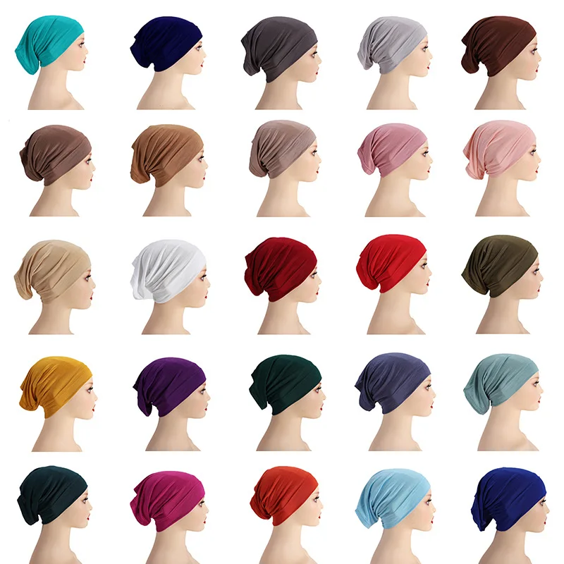 Muslim Headwear Head Scarf Hijab Hats Hijab Headscarf Female Head Wraps 26colors Inner Hijab Cap Muslim Turban Islam Underscarf Women Soft Jersey Stretch HIjabs Tube Caps