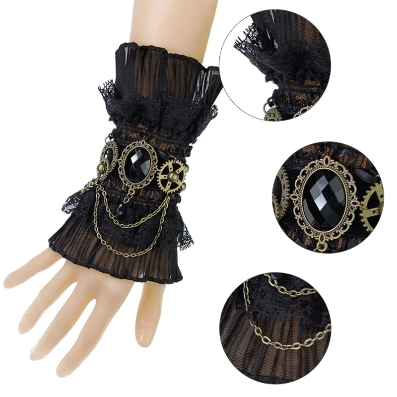 

Lace Gloves Fingerless Ruffled Fake Sleeve Detachable Jabot Wrist Cuffs Bridal Gloves for Women Tea Party Masquerade