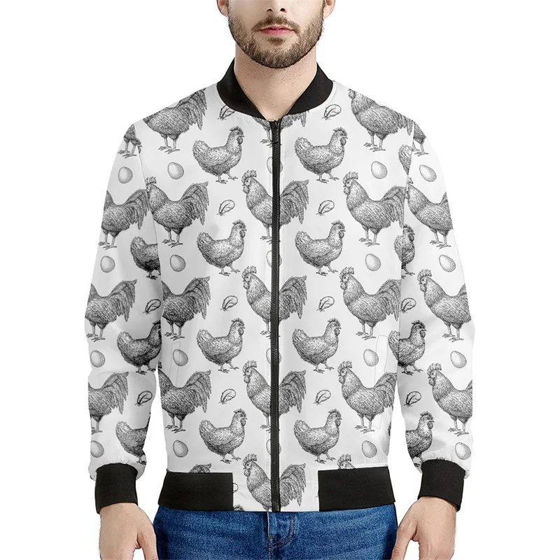 Chaqueta con cremallera y estampado de tinta de pollo vintage para hombre, abrigo con estampado 3D de animales, chaqueta informal con cremallera, sudadera de manga larga